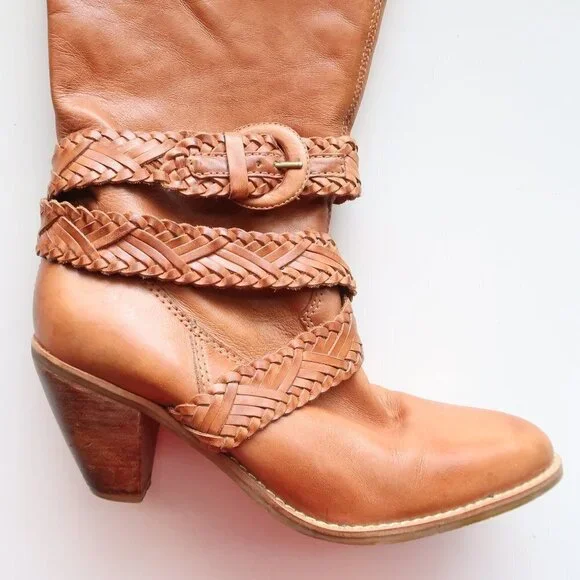 Roots Brazilian Almond Toe Block Heel Western Cowgirl Tall Riding Boots Size 8 - Picture 4 of 16